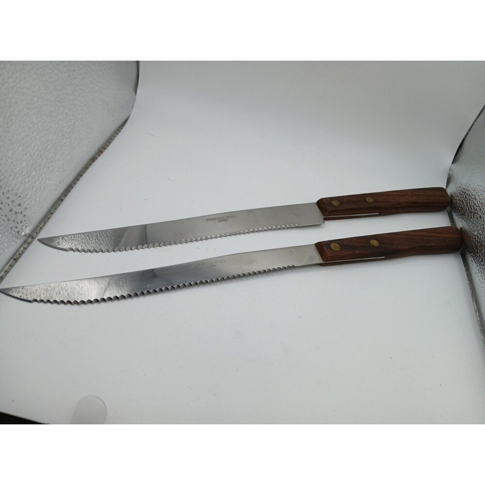 Vintage Wooden Handles Japan CARVING KNIFE 13" Set OF 2